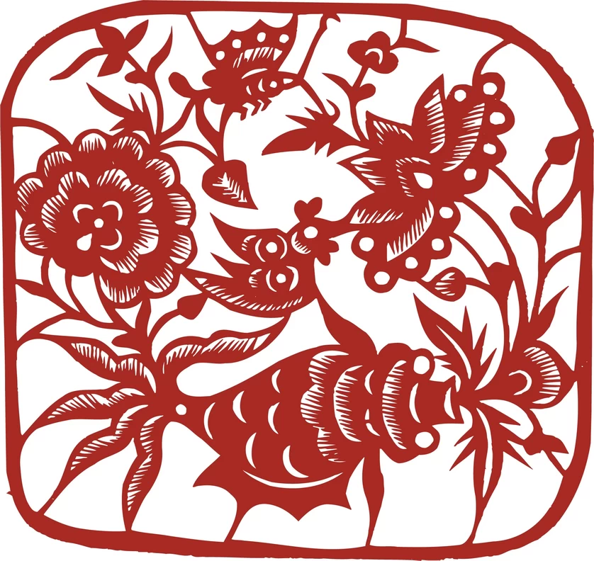 中国风中式传统喜庆民俗人物动物窗花剪纸插画边框AI矢量PNG素材【1484】